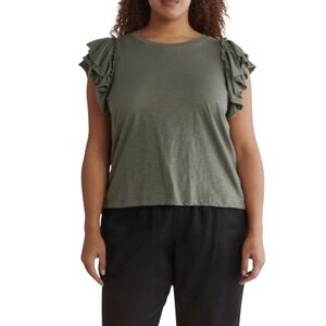 Industry Republic Double Ruffle Sleeve Pima Cotton Top | Size 2X | Slub Knit